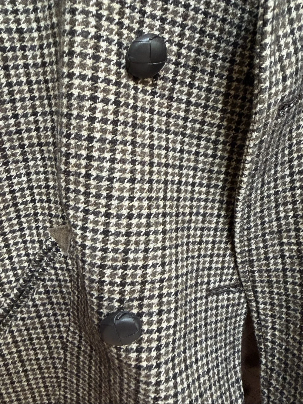 Cole Haan Houndstooth Peacoat Jacket - Brown & Cream